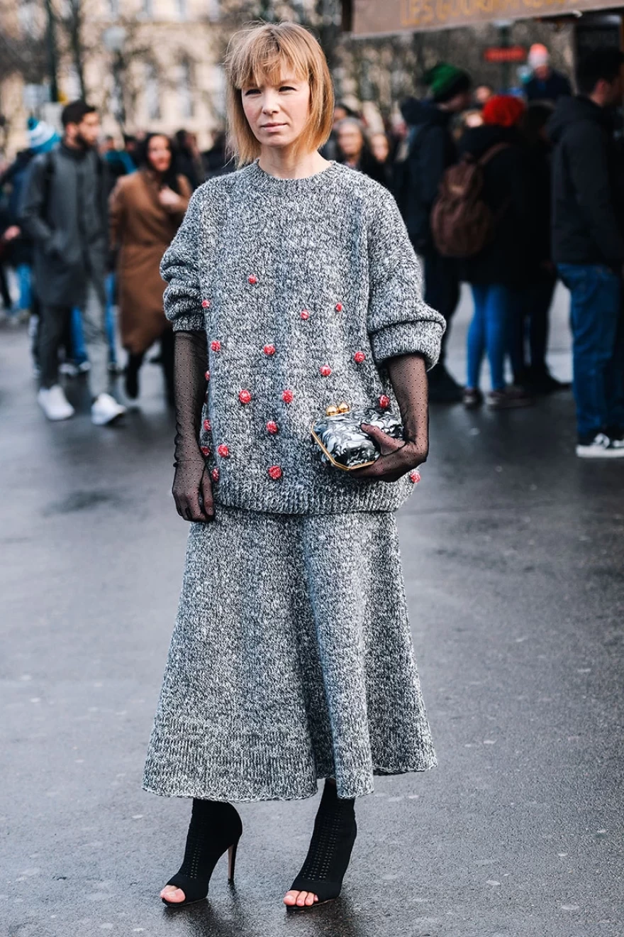 γκρι πλεκτό σετ