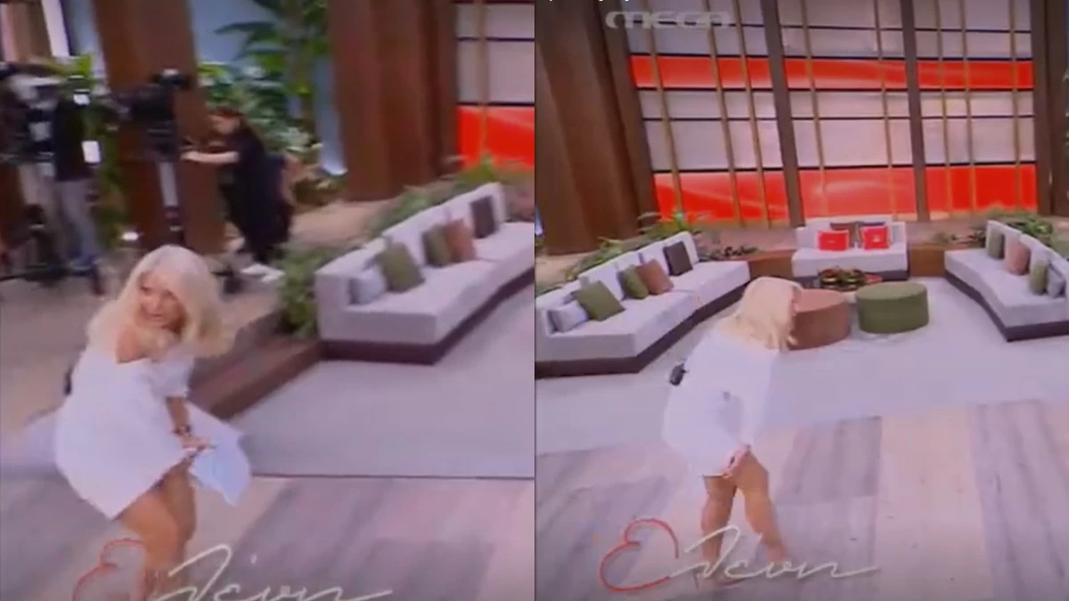 Περπατούσε και κατέβαζε το φόρεμα με τα χέρια της - «Ατύχημα» για την Ελένη Μενεγάκη στον αέρα του MEGA