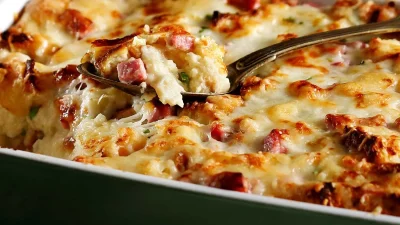 «Λιώνει» στο στόμα: Πανεύκολο σουφλέ με ψωμί του τοστ, τριμμένο κασέρι και κρέμα γάλακτος