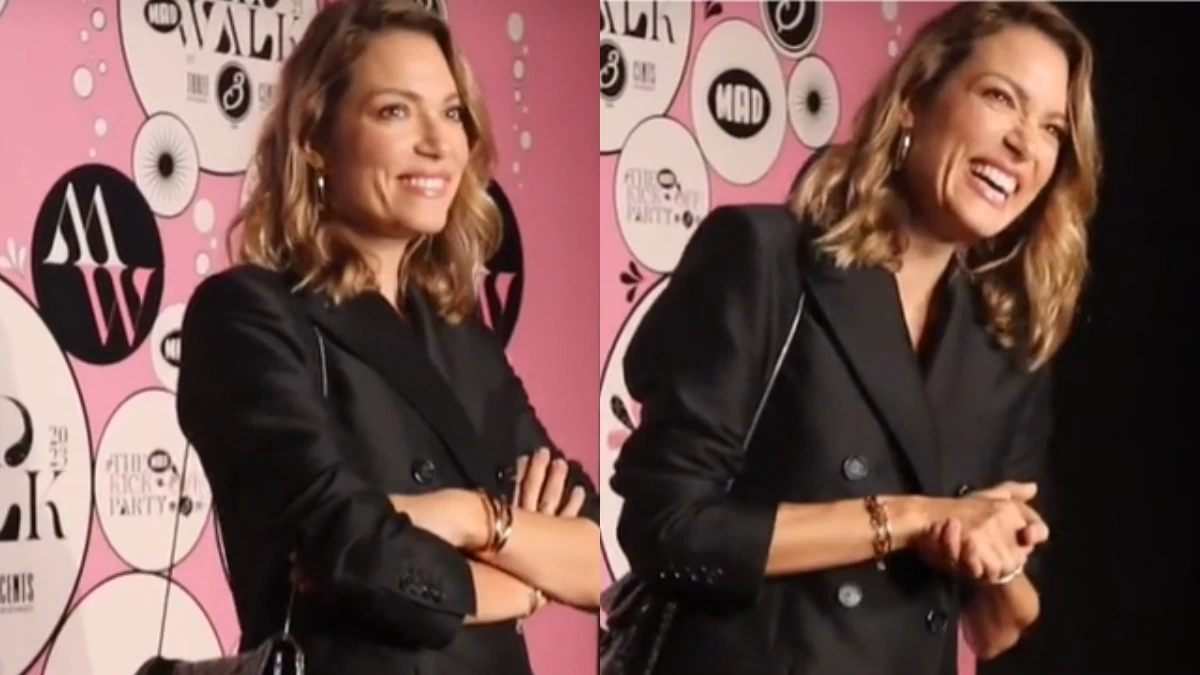 Με μαύρο σακάκι, δερμάτινη μίνι φούστα και διχτυωτές κάλτσες - Η λαμπερή εμφάνιση της Βίκυς Καγιά στο Kick off party του Madwalk 2023