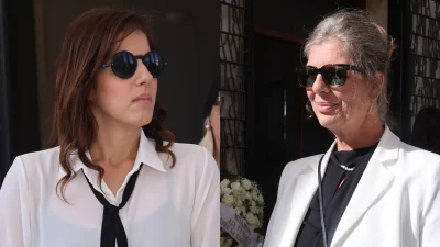 Βαρύ το κλίμα στην κηδεία του Σπύρου Φωκά - Στα λευκά η σύζυγός του, Λίλιαν, και η θετή του κόρη, Κωνσταντίνα