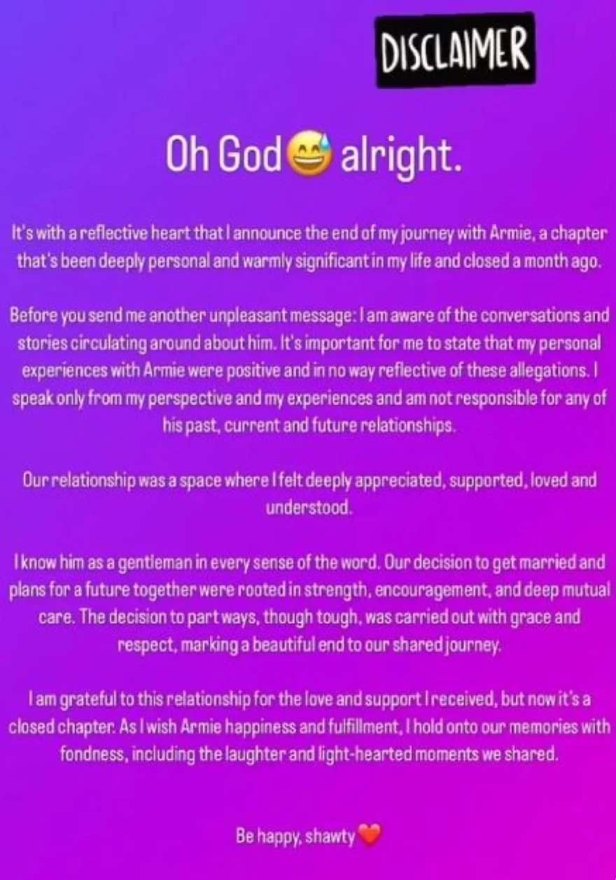 Χωρισμός Άρμι Χάμερ