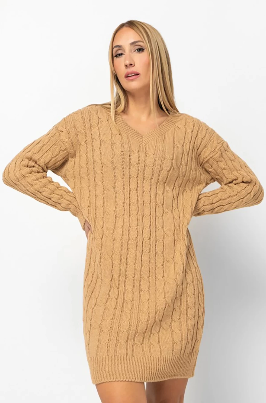 πλεκτό φόρεμα με V