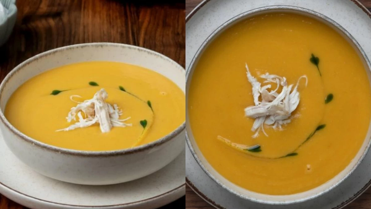 Θρεπτική παραλλαγή της μαμαδίστικης συνταγής: Σούπα βελουτέ με κοτόπουλο, τραχανά και γλυκοπατάτα