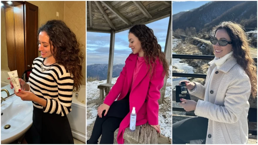 Κολάζ με 3 φωτογραφίες της Κάλλιας Μέξη με προϊόντα scandal beauty