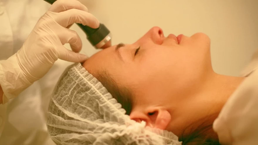 γυναίκα κάνει θεραπεία προσώπου στο ιατρείο