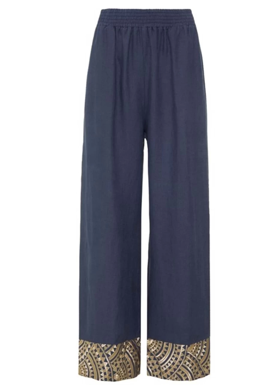 μπλε λινό παντελόνι