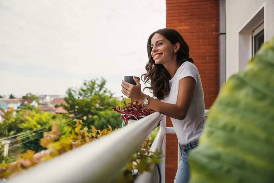 coffee girl balcony