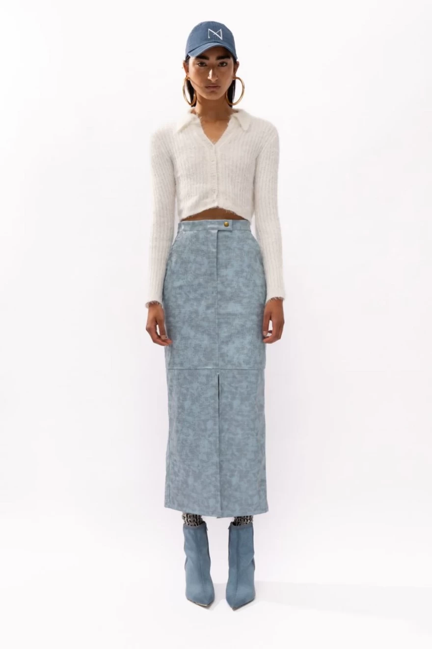 στενή γαλάζια φούστα