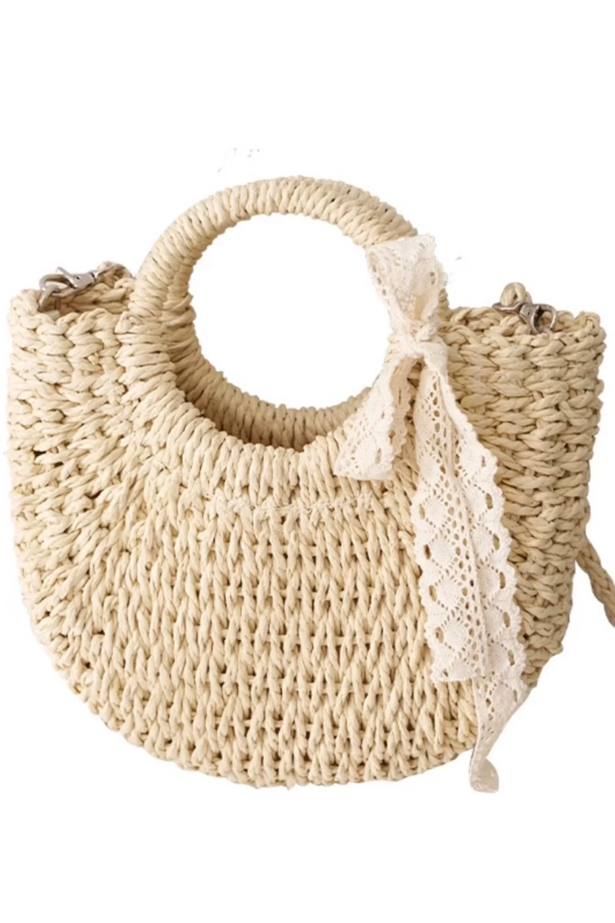 ψάθινη τσάντα με δαντέλα