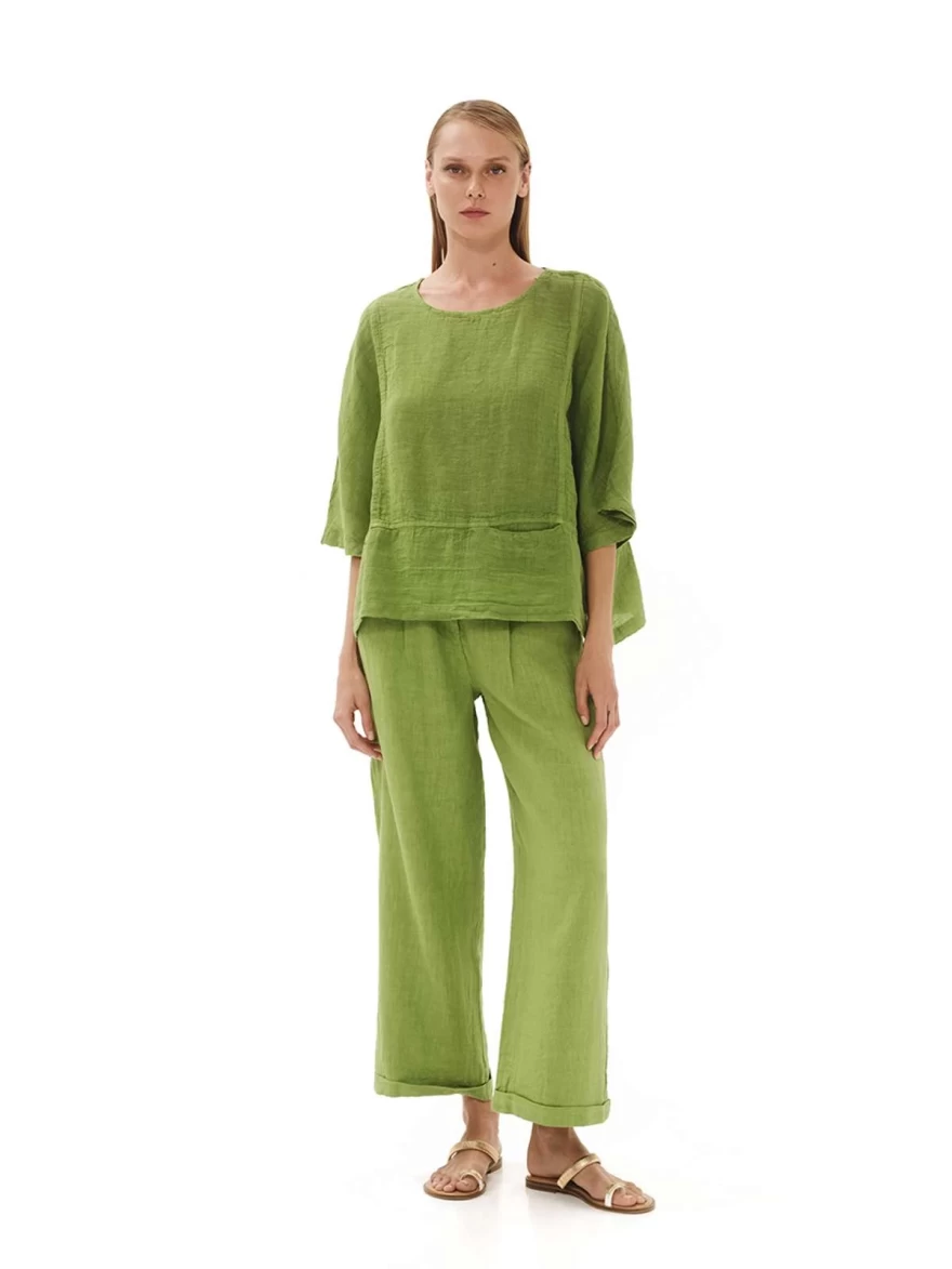 λινό χακί σύνολο  hariscotton.com