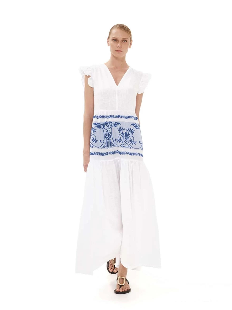 λινό άσπρο φόρεμα  hariscotton.com