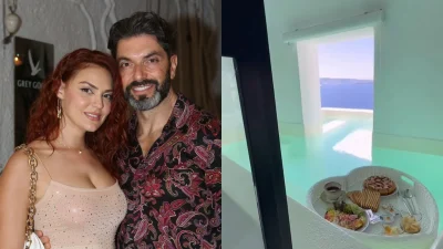 Βρισηίδα Ανδριώτου: Πρωινό και αγκαλιές στην πισίνα - τζακούζι με τον Σπύρο Μαρτίκα - Η χλιδάτη "ερωτοσπηλιά" που μένουν στη Σαντορίνη