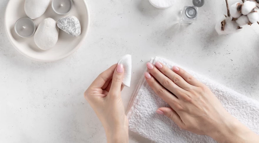 γυναίκα αφαιρεί το βερνίκι νυχιών της