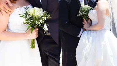 Διπλός γάμος στον Παράδεισο των κυριών - Φωτογραφίες με τα κατάλευκα νυφικά και τους γαμπρούς στην εκκλησία