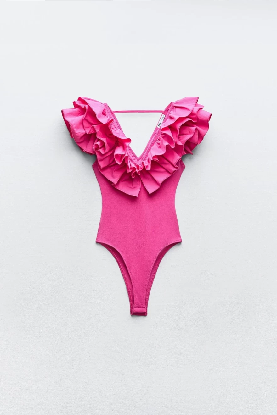 body zara ροζ με βολάν