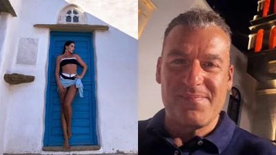 Μαρία Αντωνά: Με πράσινο μίνι φόρεμα και κόκκινο κραγιόν - Η ρομαντική φωτογραφία από την έξοδο με τον Γιώργο Λιάγκα για κρασάκι στην Τήνο
