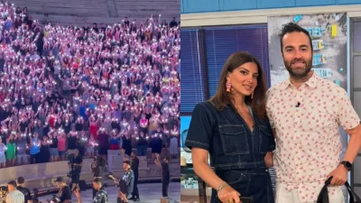 Σταματίνα Τσιμτσιλή: Στο videoclip των Coldplay με τον Κώστα Φραγκολιά - Με τζιν σορτσάκι και πορτοκαλί παντοφλάκια στο Ηρώδειο