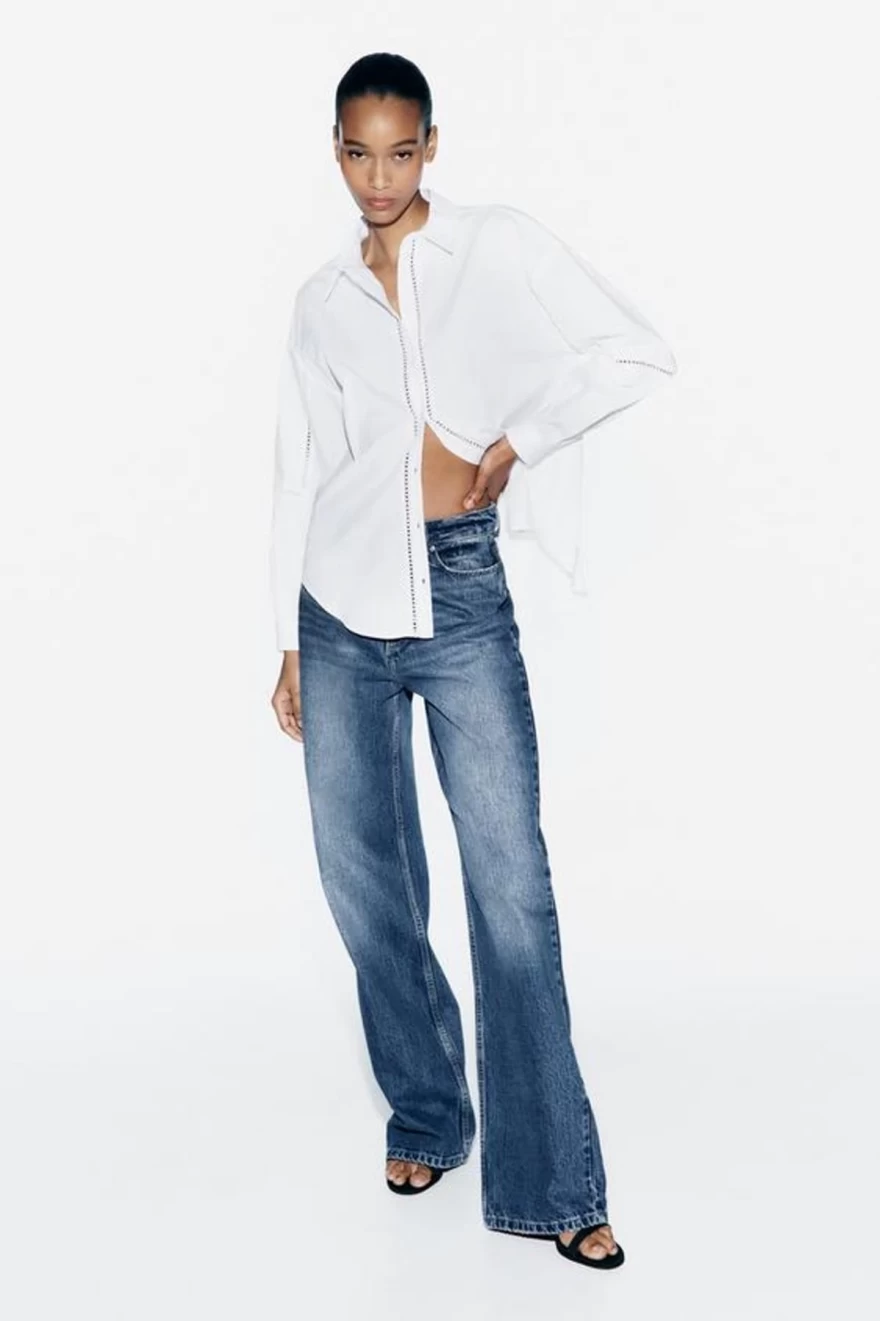 λευκό πουκάμισο zara με δαντέλα