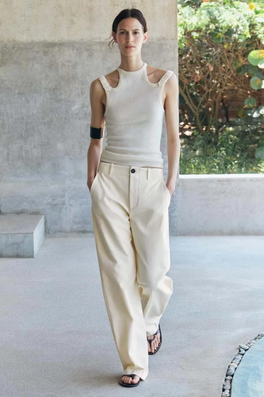 παντελόνι φαρδύ μπεζ zara