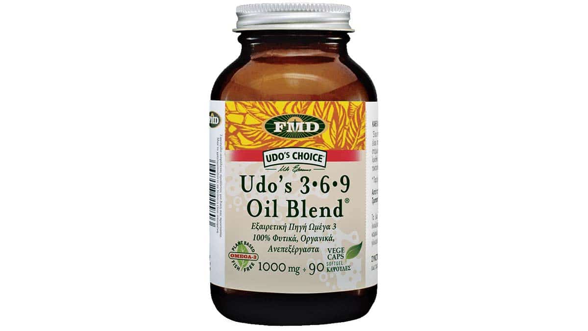 Συμπλήρωμα διατροφής με ωμέγα-3 και ωμέγα-6 λιπαρά οξέα, που είναι απαραίτητα για το καρδιαγγειακό σύστημα, την υγεία του εγκεφάλου, του δέρματος, την αντοχή και τη διάθεση, Flora, Udo's 3•6•9 Oil Blend, MedMelon (στα Φαρμακεία, medmelon.gr)
