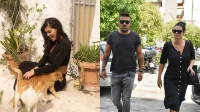 Μαρία Κορινθίου & Γιάννης Αϊβάζης: Φωτογραφίες από το μονόχρωμο σπίτι τους στο Παλαιό Ψυχικό με το μεγάλο τζάκι και την αυλή