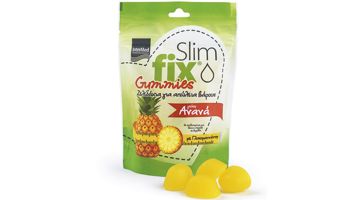 Ζελεδάκια για απώλεια βάρους με γλυκομαννάνη, Slim Fix Gummies με γεύση ανανά, InterMed (στα Φαρμακεία από την InterMed)