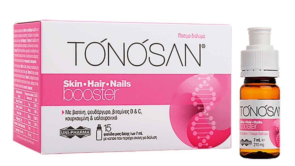 Συμπλήρωμα διατροφής για την ενίσχυση & διατήρηση της υγιούς κατάστασης του δέρματος, των μαλλιών και των νυχιών, Tonosan Booster, Skin• Hair• Nails - www.uni-pharma.gr