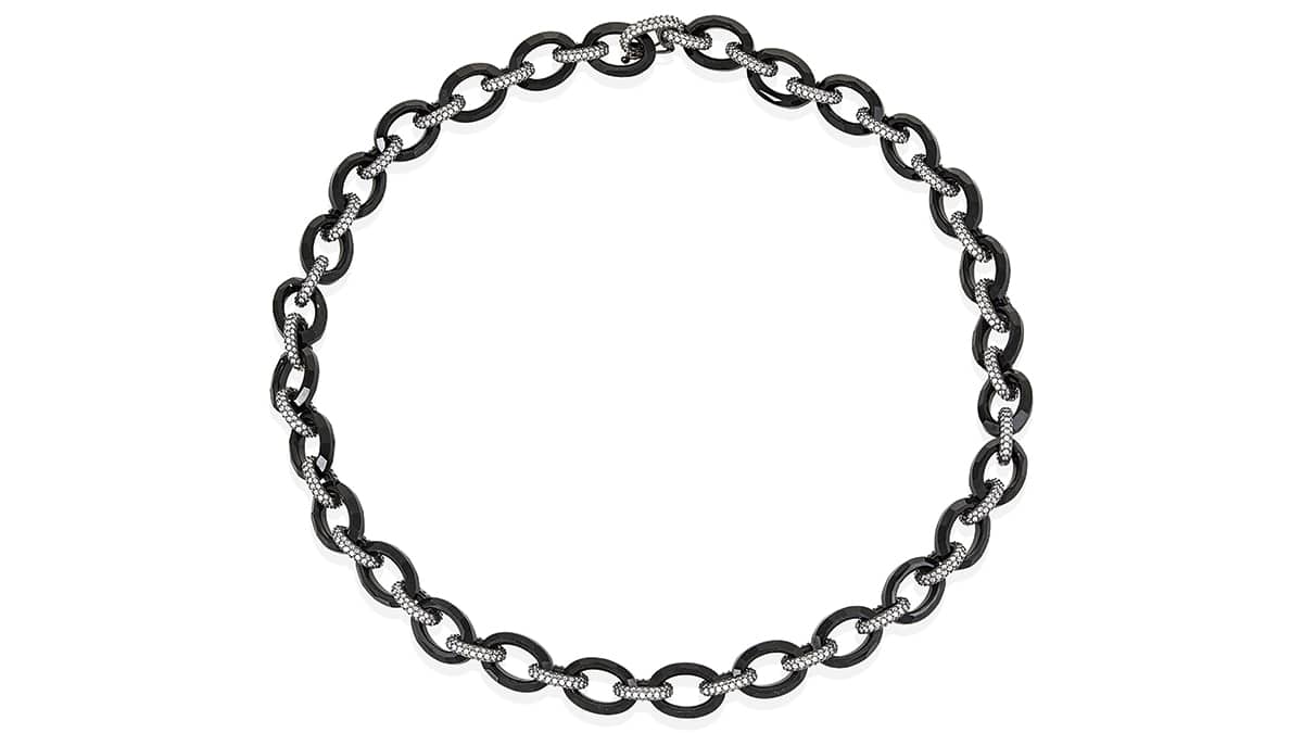 Koλιέ με ζιργκόν, €270, Μy pearls' Stories, www.mypearlsstories.com