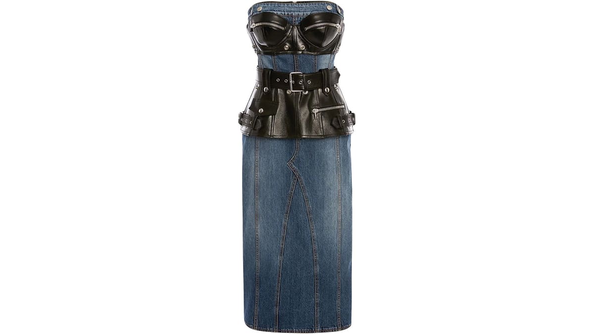 Φόρεμα με leather details, Alexander McQueen, net-a-porter.com