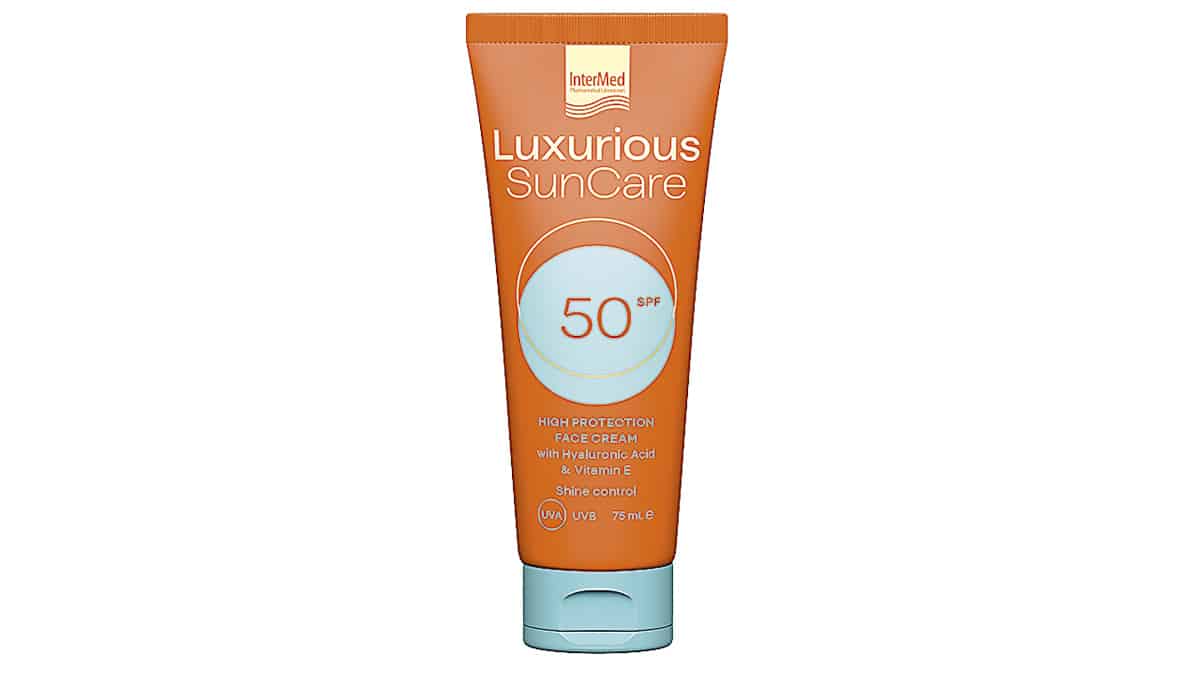 Αντηλιακή κρέμα προσώπου με υαλουρονικό οξύ & βιταμίνη Ε για υψηλή προστασία & ανάπλαση, Luxurious, SunCare, High Protection Face Cream SPF50, InteMed (στα Φαρμακεία από την InterMed)