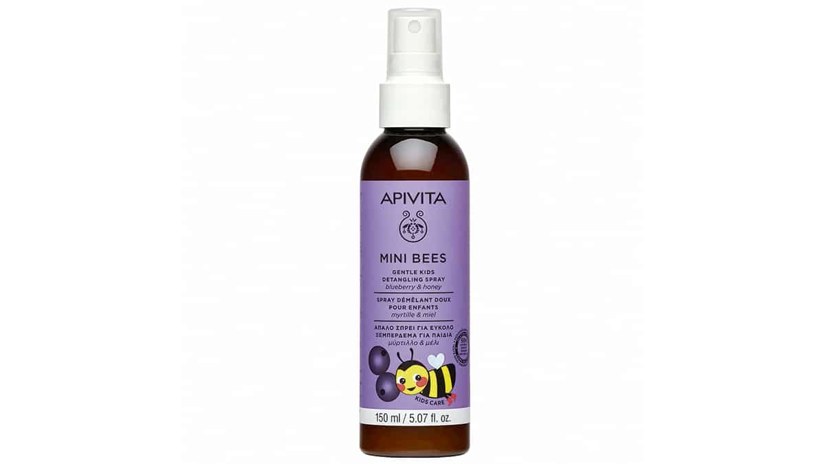 Απαλό σπρέι μαλλιών για παιδιά για εύκολο ξεμπέρδεμα, Mini Bees, Gentle Detangling Spray, Apivita,  €11,80 (στα Φαρμακεία)
