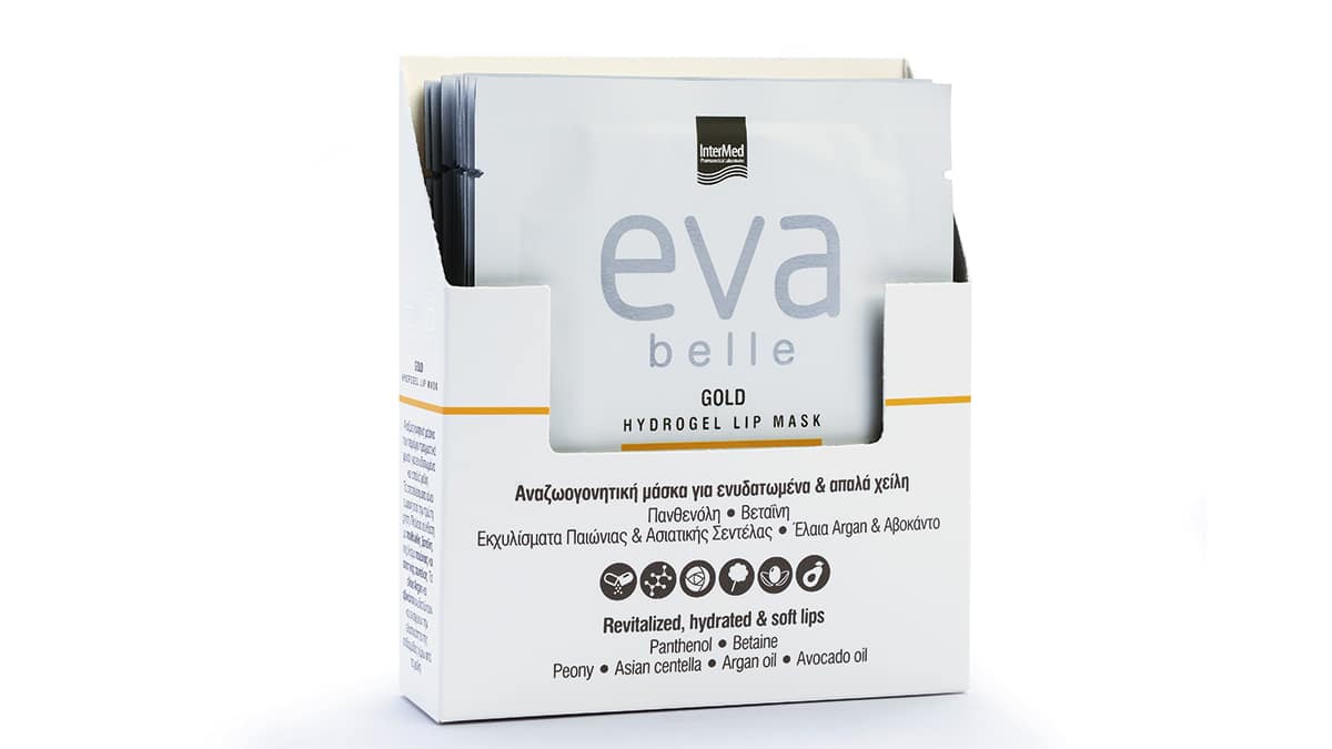 Αναζωογονητική μάσκα για ενυδατωμένα & απαλά χείλη, Eva Belle, Gold, Hydrogel Lip Mask, InterMed (στα Φαρμακεία από την InterMed)