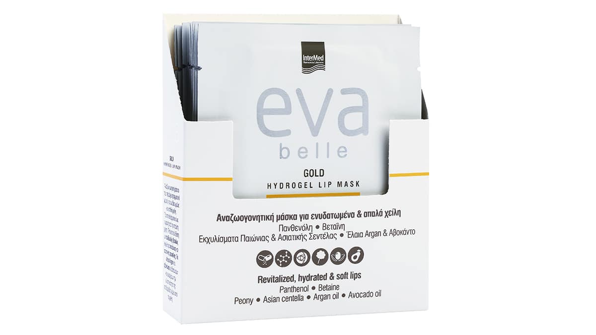 Αναζωογονητική μάσκα για ενυδατωμένα & απαλά χείλη, Eva Belle, Gold, Hydrogel Lip Mask, InterMed (στα Φαρμακεία από την InterMed)