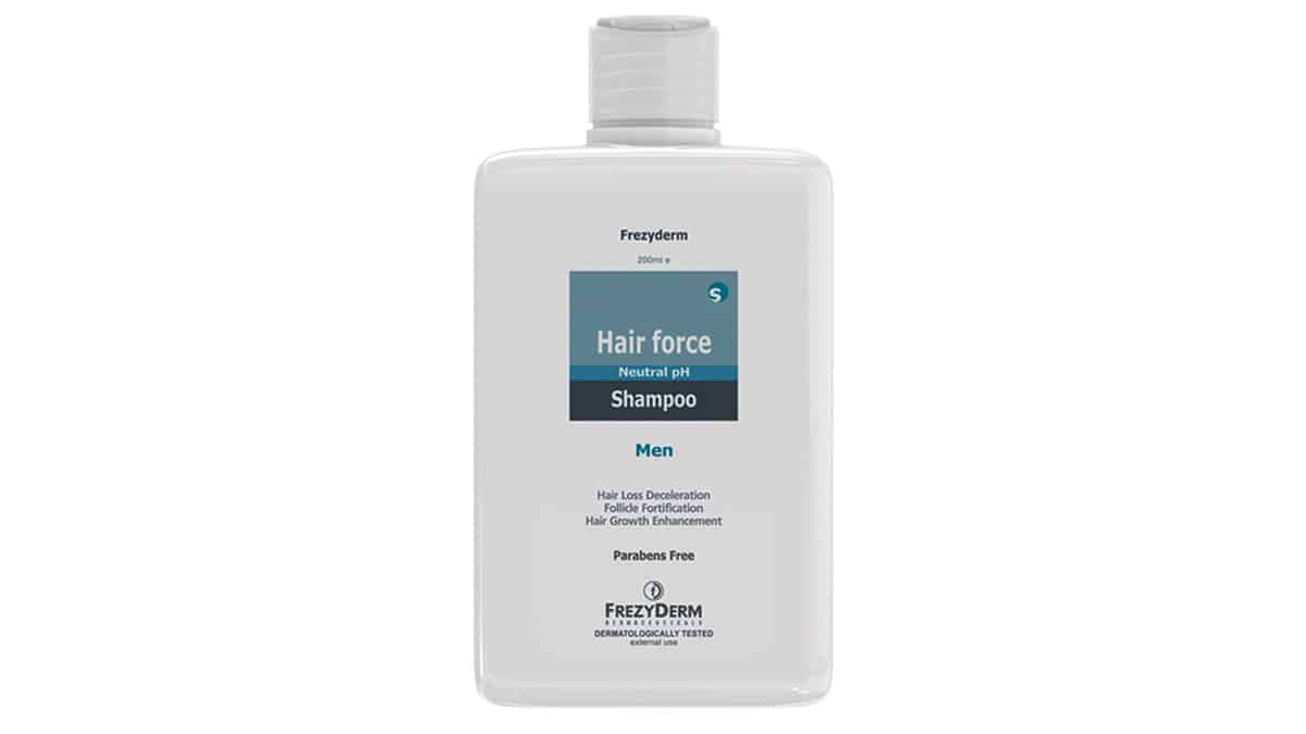 Σαμπουάν για την ανδρική τριχόπτωση, Hair Force Shampoo Men, Frezyderm, €16,96 (στα Φαρμακεία)
