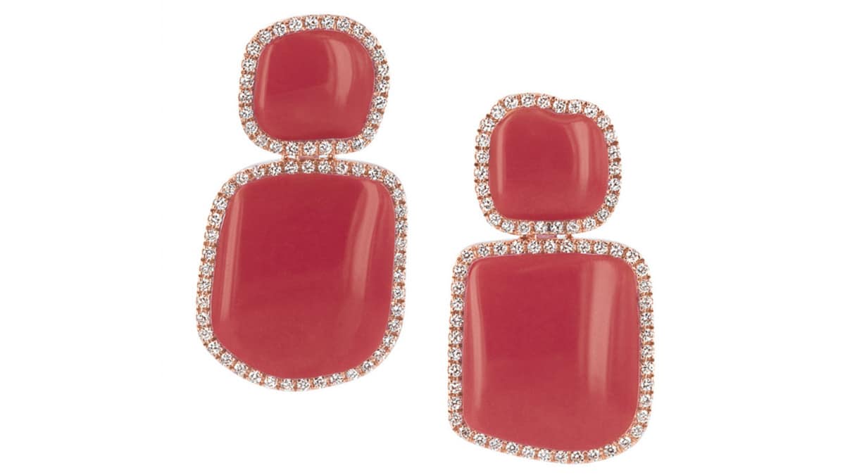 Σκουλαρίκια από ροζ χρυσό Κ18 με κοράλλι και διαμάντια, Chantecler, GOFAS JEWELRY, www.gofas.gr