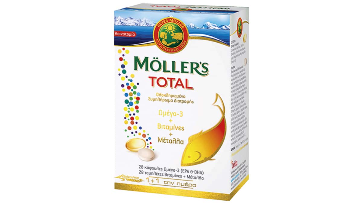 Ολοκληρωμένο συμπλήρωμα διατροφής με Ωμέγα-3, βιταμίνες και μέταλλα για την ενίσχυση του οργανισμού και του ανοσοποιητικού, Total, Möller's (στα Φαρμακεία, apolloniannutrition.gr)