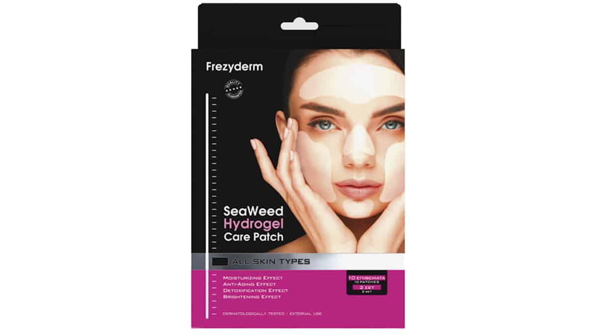 Μάσκα προσώπου για αντιρυτιδική προστασία & αποτοξίνωση, SeaWeed Hydrogel Care Patch, Frezyderm, €23,32 (στα Φαρμακεία)