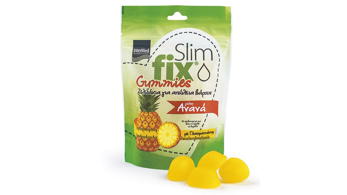 Ζελεδάκια για απώλεια βάρους με γλυκομαννάνη, Slimfix Gummies με γεύση ανανά, InterMed (στα Φαρμακεία από την InterMed)