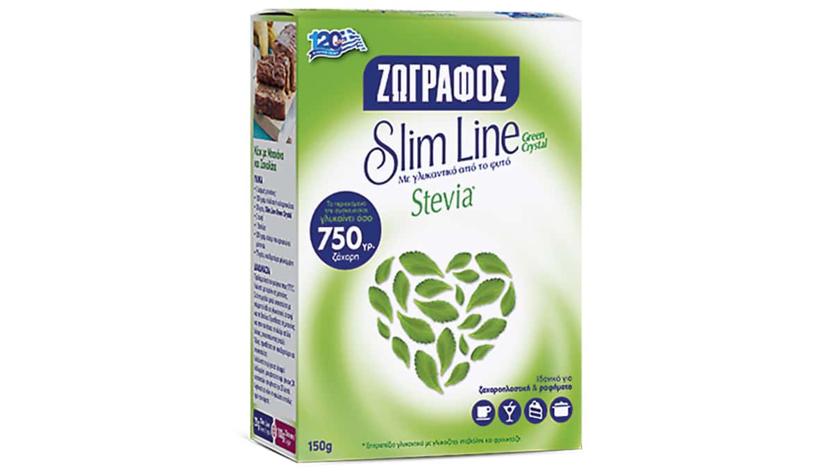 Γλυκαντικό από το φυτό στέβια, Slim Line, Green Crystal, Stevia, Ζωγράφος (zografosdiet.gr)