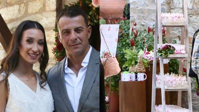 Η Δήμητρα Βαμβακούση και ο Γιώργος Αγγελόπουλος στην βάφτιση της κόρης τους