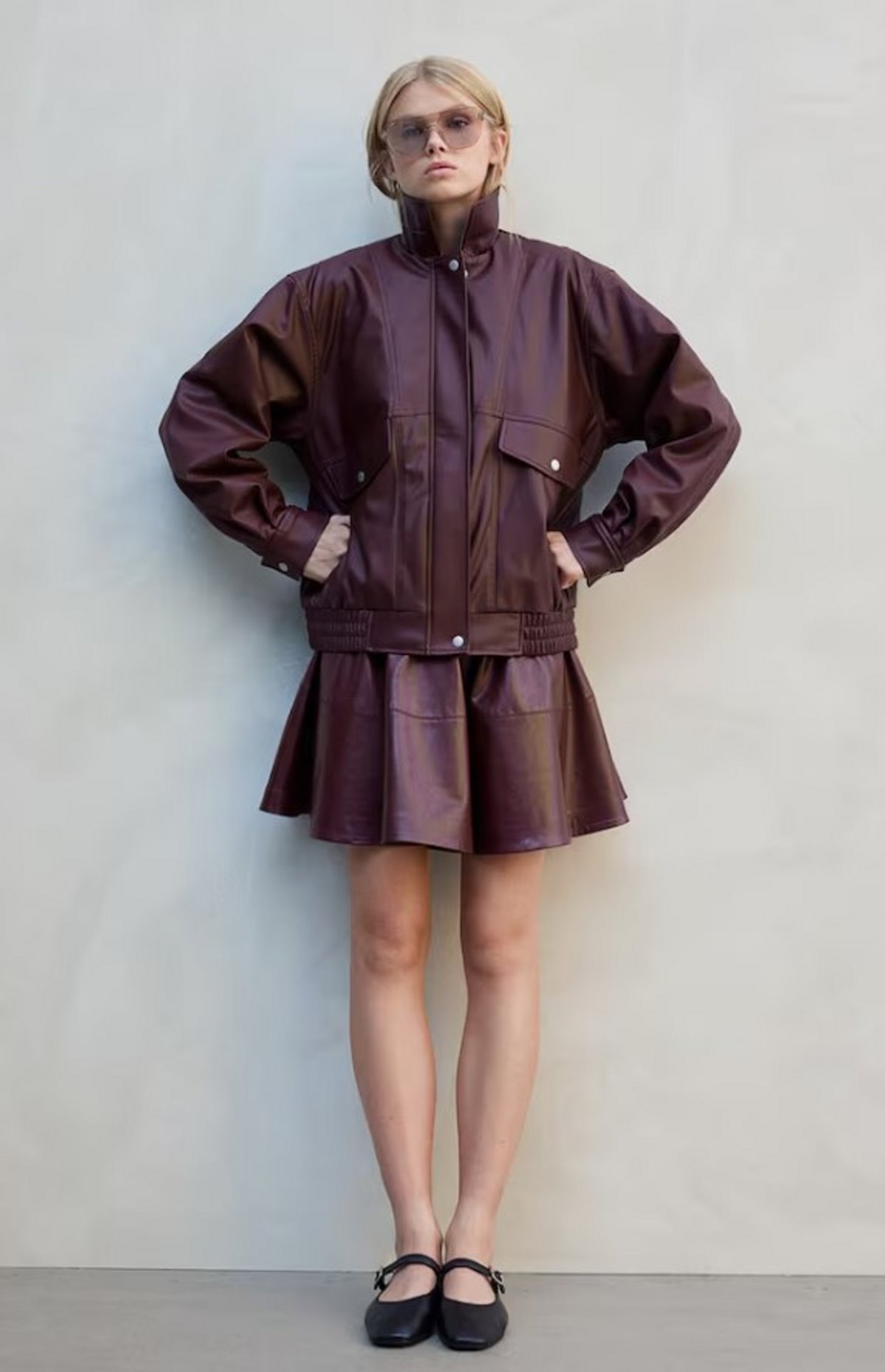 δερμάτινο μπορντό μουφάν H&M