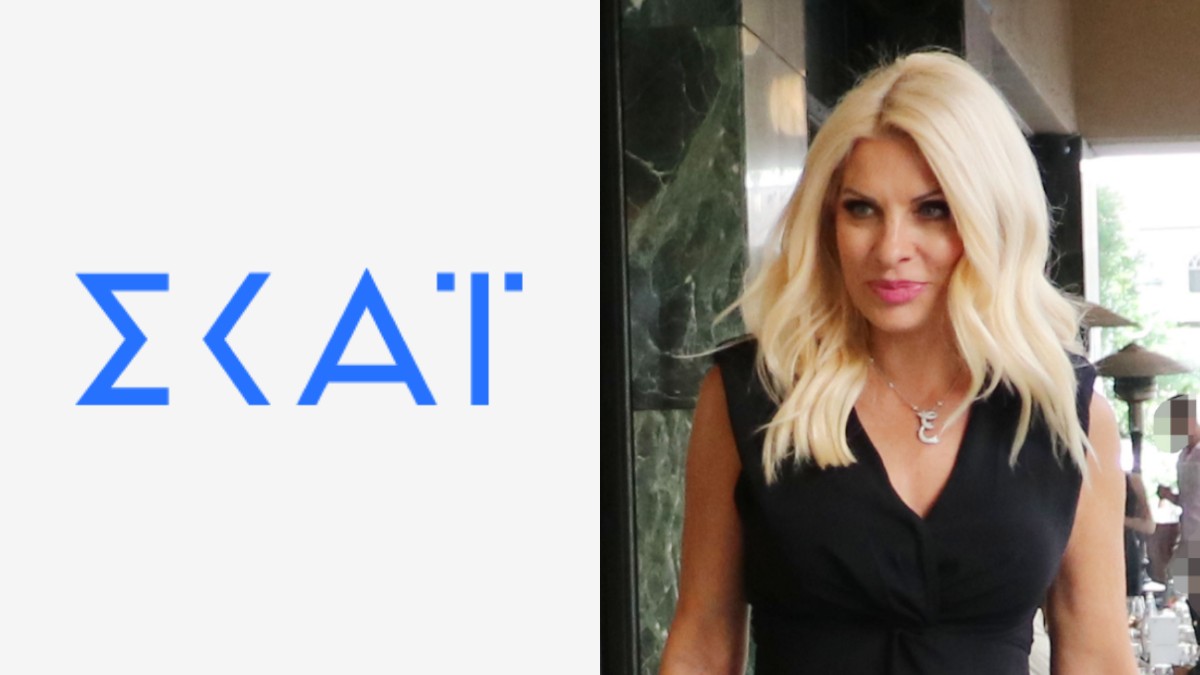 Η Ελένη Μενεγάκη και το logo του ΣΚΑΙ