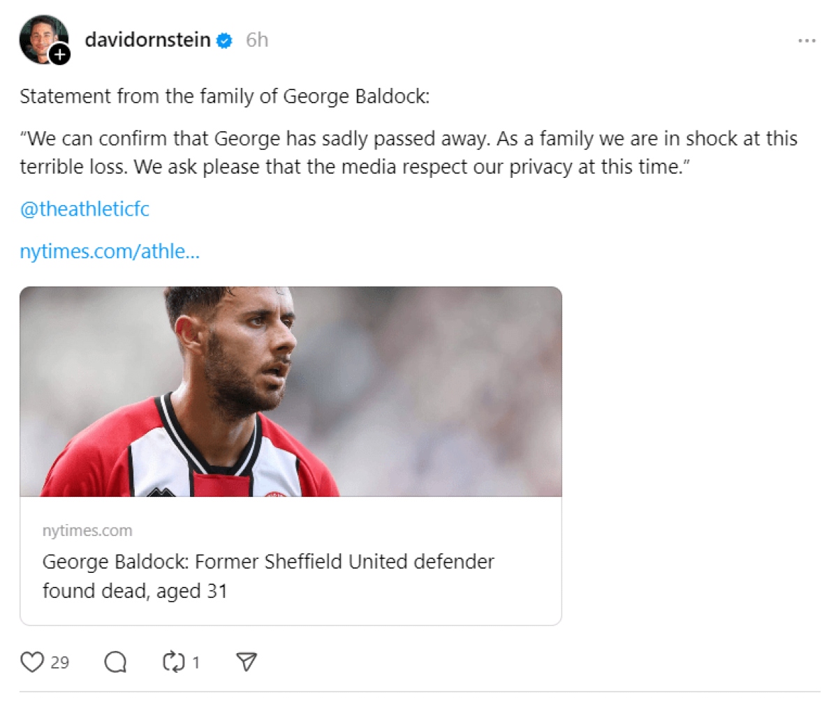 Η ανακοίνωση της οικογένειας του Τζορτζ Μπάλντοκ για τον θάνατό του