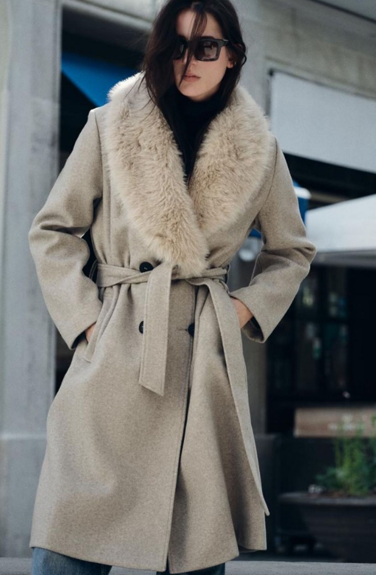 Zara παλτό με γούνα στον γιακά