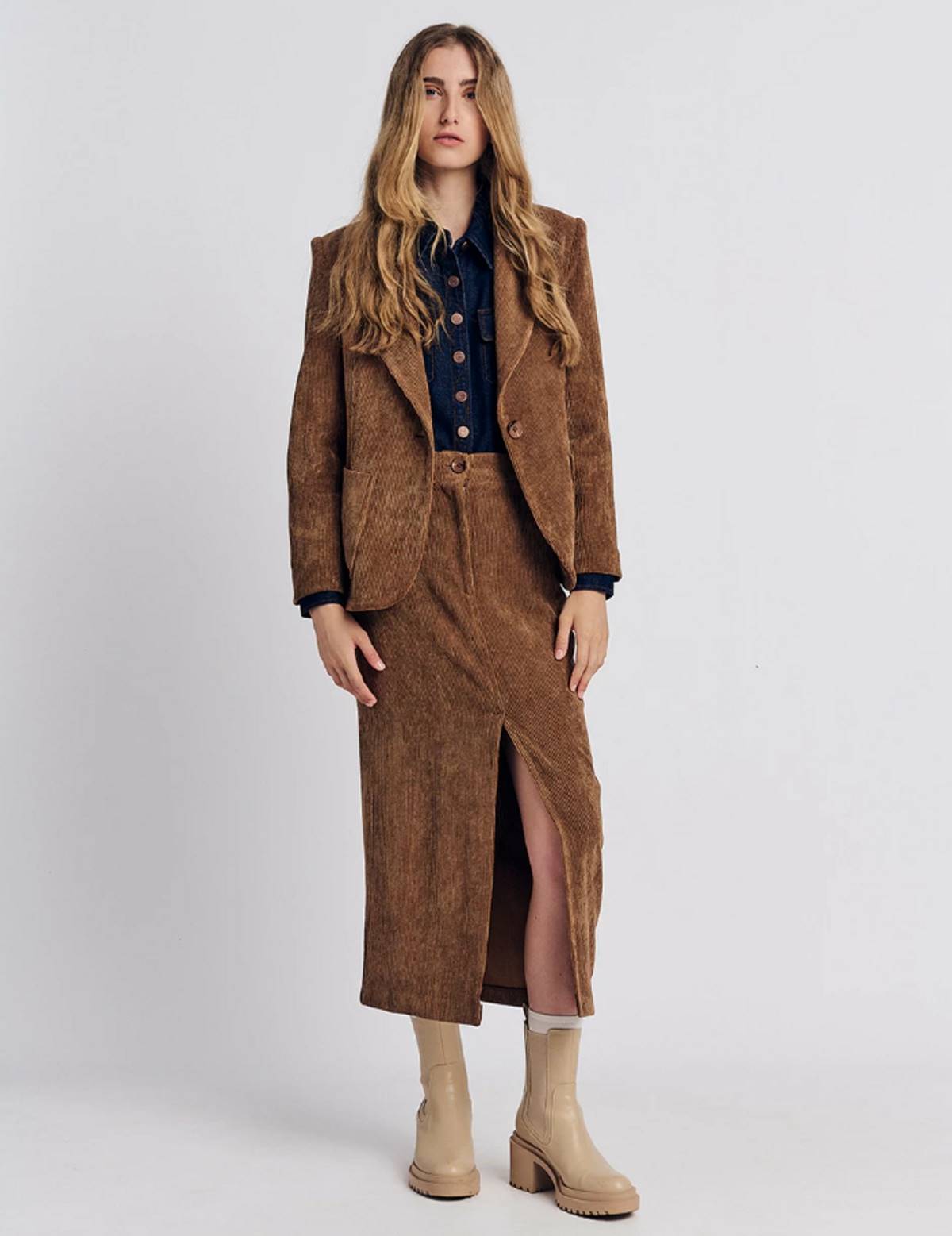 Μίντι κοτλέ φούστα καφέ