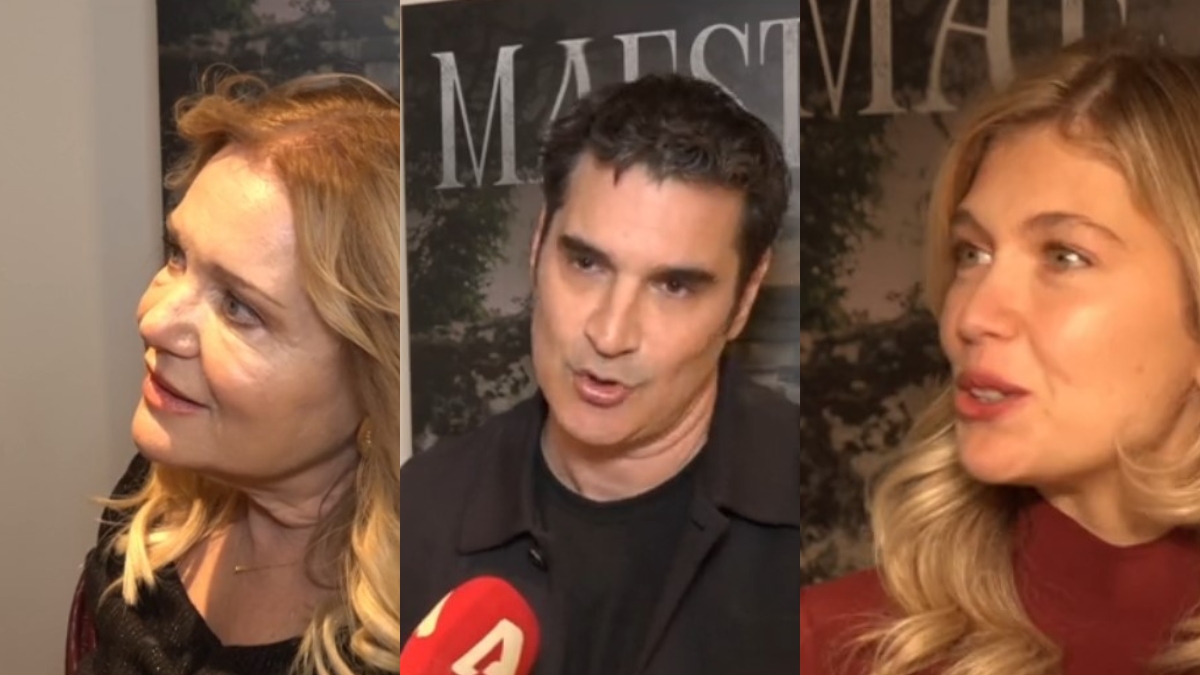 Η Μαρία Καβογιάννη, ο Χριστόφορος Παπακαλιάτης και η Κλέλια Ανδριολάτου στην avant premiere του Maestro