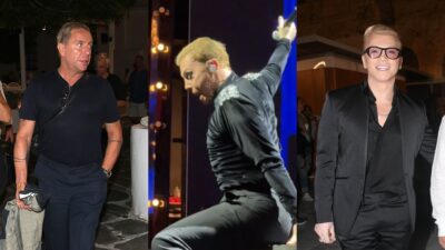 Ο Γιώργος Μαζωνάκης σε έξοδό του, ο Τάκης Ζαχαράτος που τον υποδύεται και ο ίδιος σε βόλτα του