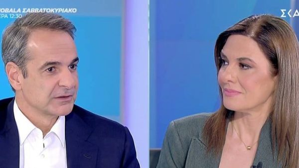 Ο Κυριάκος Μητσοτάκης και η Φαίη Μαυραγάνη στο ΣΚΑΙ