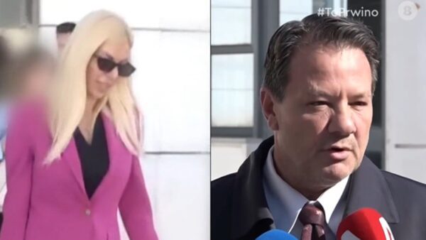 Ο Σοφία Πολυζωγοπούλου με μωβ σακάκι και ο Απόστολος Λύτρας